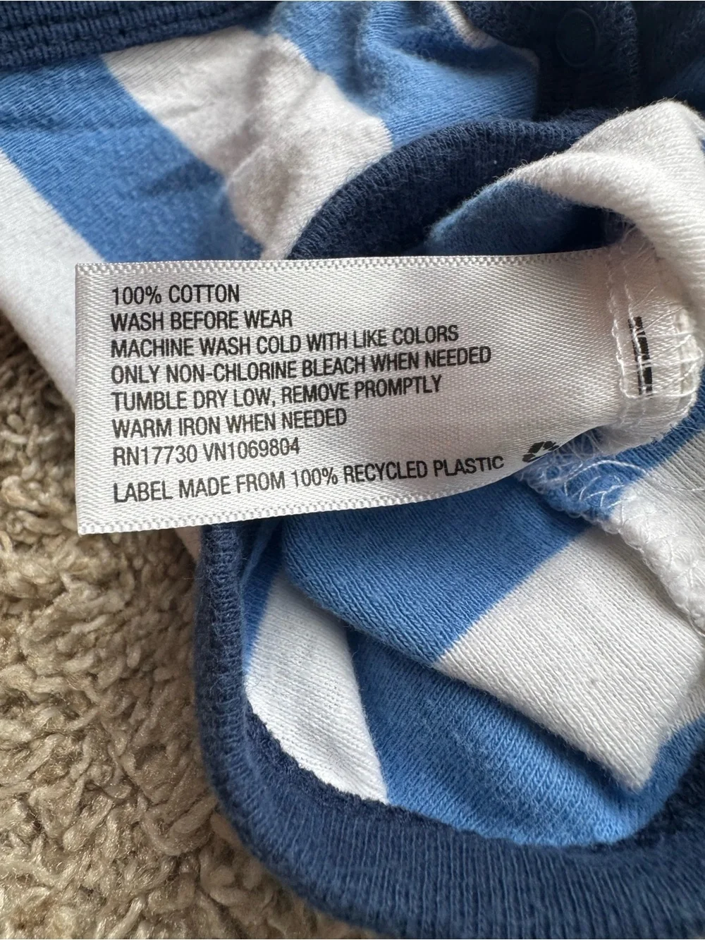 Circo Blue White Striped Long Sleeve Bodysuit 3-6 Months 100% Cotton